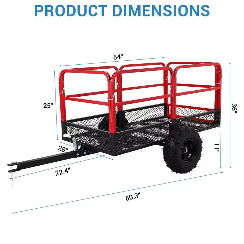 Chariot, Benne de jardin, Capacité de 680 kg, Remorque VTT en acier robuste de 623 litres avec 2 roues, Chariot de tondeuse pour tracteur, VTT, UTV
