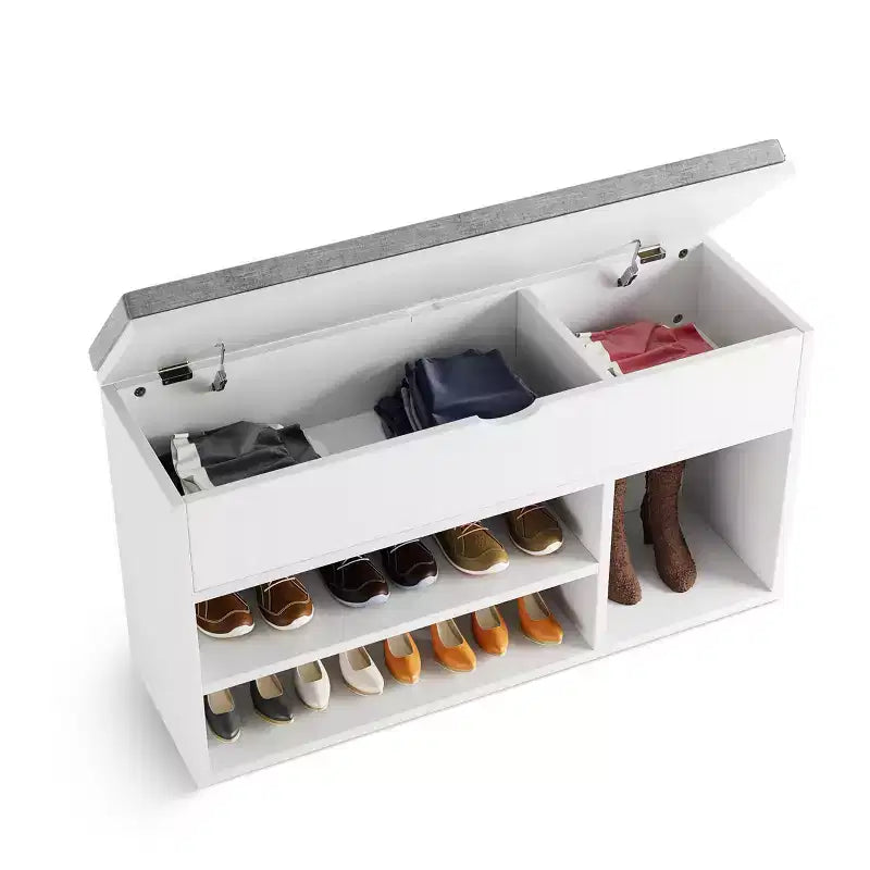 Banc de rangement pour chaussures avec coussin, Banc d'entrée avec rangement à couvercle pour couloir et salon