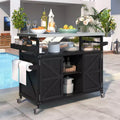 Îlot de cuisine extérieur avec plateau en acier inoxydable, chariot de cuisine en bois avec portes, étagères et porte-épices, îlot de cuisine roulant
