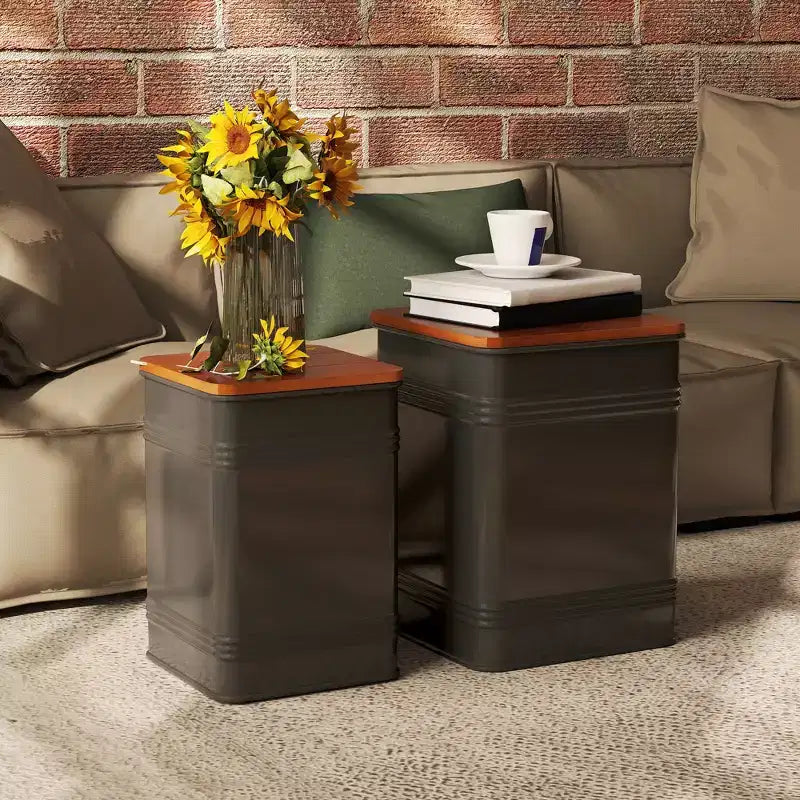 Repose-pieds ottoman avec rangement, Tabouret ottoman gigogne industriel avec couvercle amovible, Cadre en métal pour salon