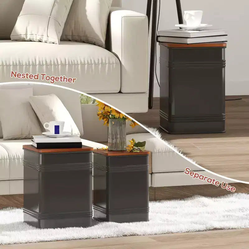 Repose-pieds ottoman avec rangement, Tabouret ottoman gigogne industriel avec couvercle amovible, Cadre en métal pour salon