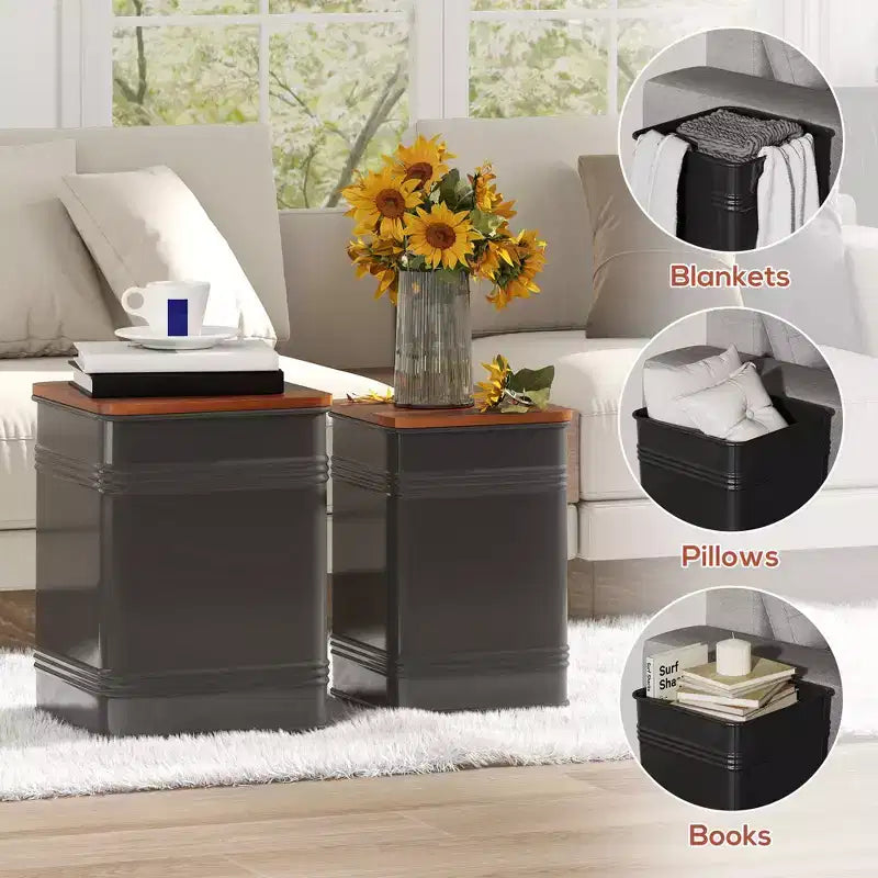 Repose-pieds ottoman avec rangement, Tabouret ottoman gigogne industriel avec couvercle amovible, Cadre en métal pour salon