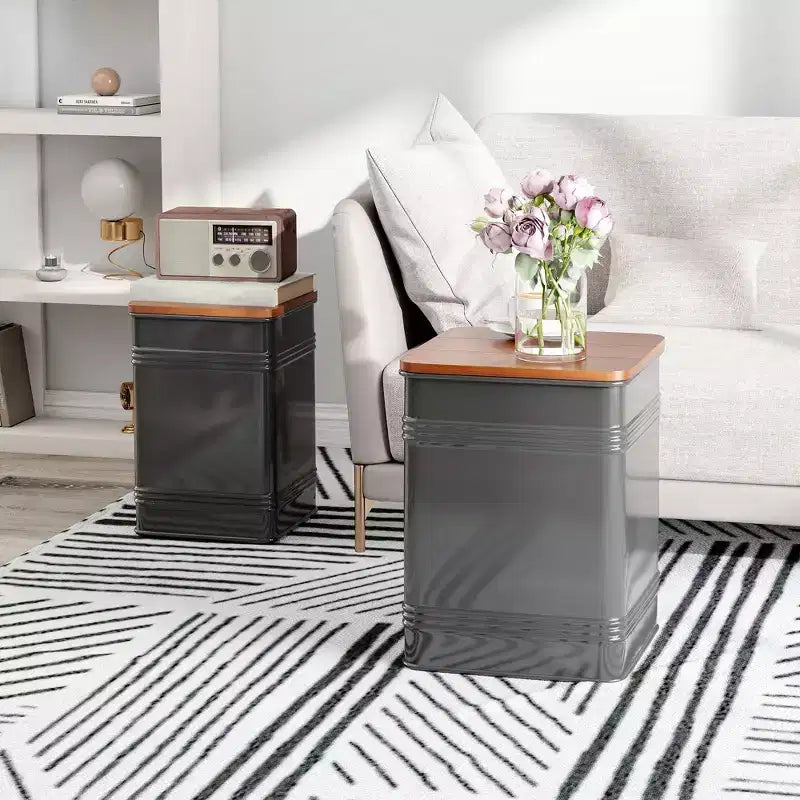 Repose-pieds ottoman avec rangement, Tabouret ottoman gigogne industriel avec couvercle amovible, Cadre en métal pour salon