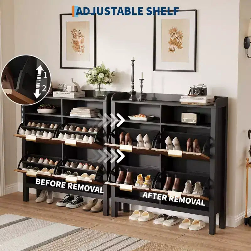 Meuble à chaussures 4 tiroirs avec plateau basculant - MDF thermoformé avec motif ondulé, rangement à double compartiment, idéal pour les balcons et les débarras