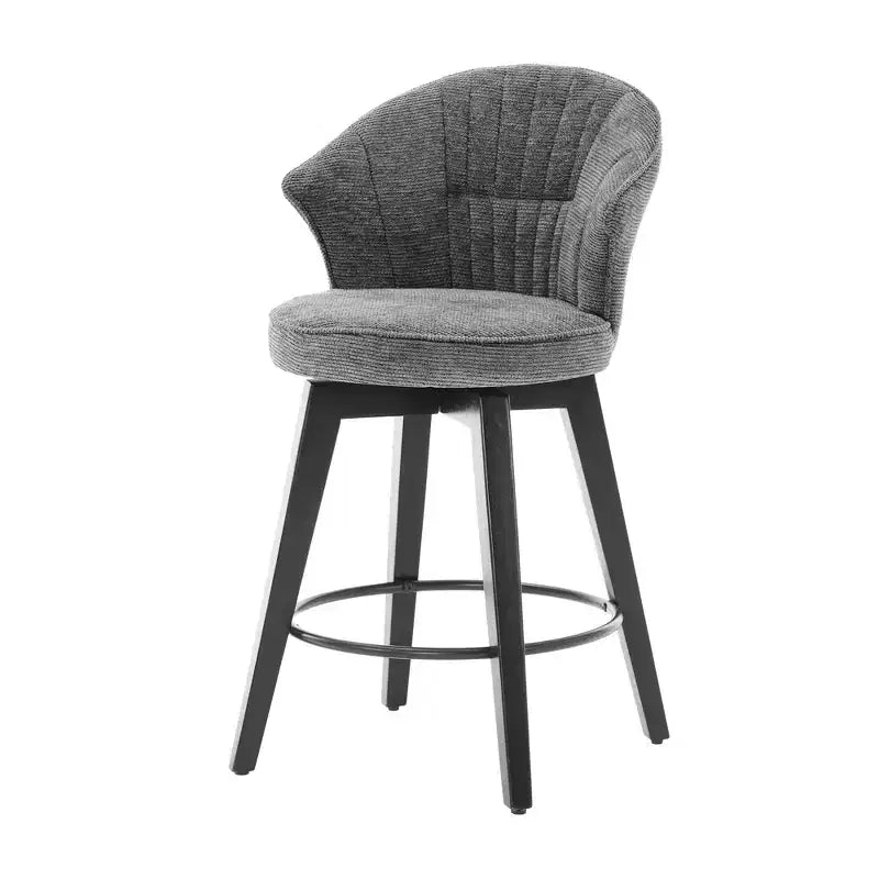 Tabourets de bar pivotants à dossier en forme d'aile avec assise rembourrée et pieds en bois, gris