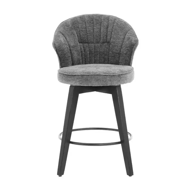 Tabourets de bar pivotants à dossier en forme d'aile avec assise rembourrée et pieds en bois, gris