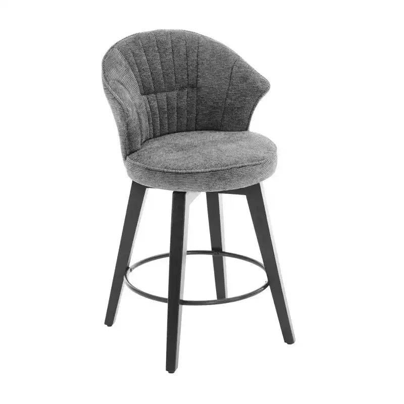 Tabourets de bar pivotants à dossier en forme d'aile avec assise rembourrée et pieds en bois, gris