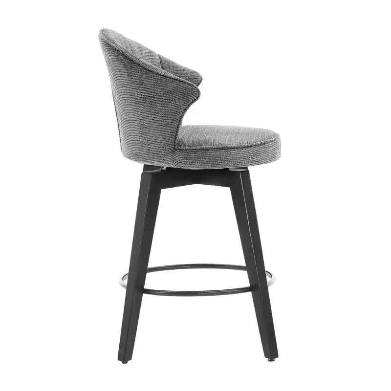 Tabourets de bar pivotants à dossier en forme d'aile avec assise rembourrée et pieds en bois, gris