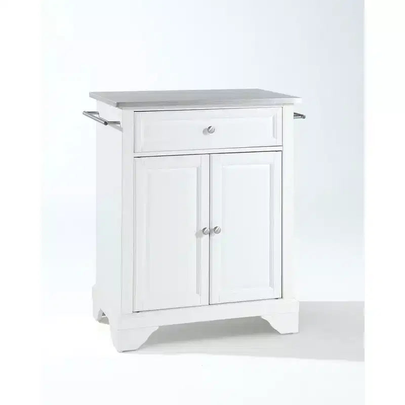 Îlot de cuisine portable roulant Lafayette avec dessus en granit, petit meuble de rangement, support pour micro-ondes, blanc