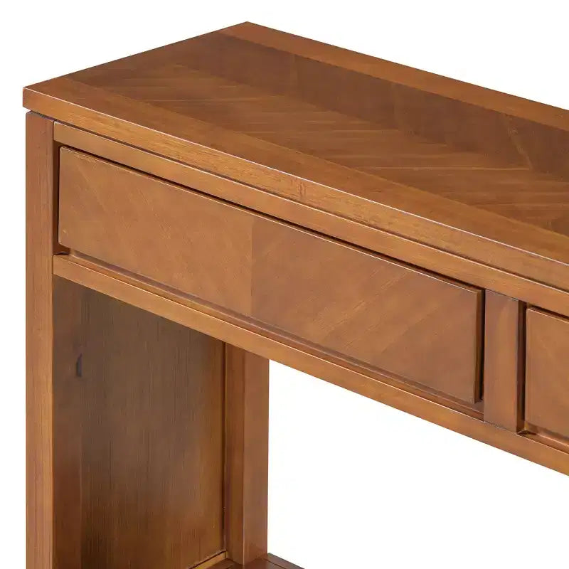 Console rustique avec rangement, table d'entrée de style fermier avec tiroirs et étagère ouverte, table de canapé vintage en bois pour couloir