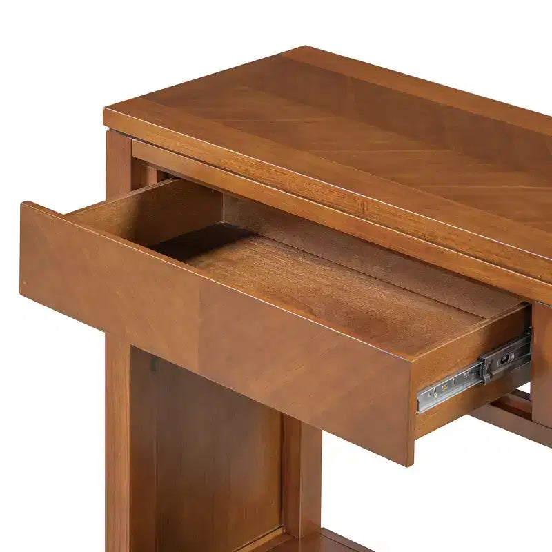 Console rustique avec rangement, table d'entrée de style fermier avec tiroirs et étagère ouverte, table de canapé vintage en bois pour couloir