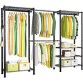 Homdox Heavy Duty Clothes Rack 870LBS - Extendable Rod, Adjustable Portable Garment Organizer, Freestanding Closet System 13.78Dx90Wx71H Black