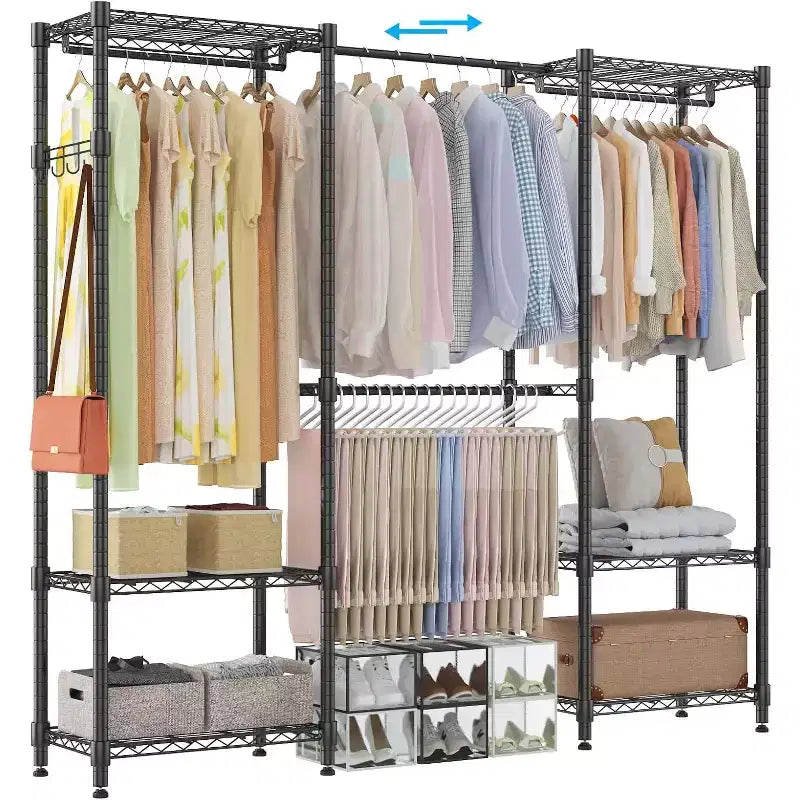 Portant à Vêtements Robuste 395 kg - Barre Extensible, Organisateur de Vêtements Portable Réglable, Système de Penderie Autonome 35Px228L x 180H Noir