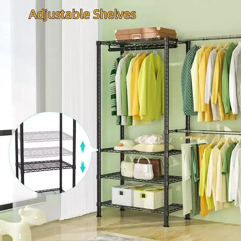 Portant à Vêtements Robuste 395 kg - Barre Extensible, Organisateur de Vêtements Portable Réglable, Système de Penderie Autonome 35Px228L x 180H Noir