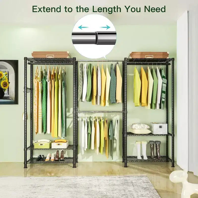 Portant à Vêtements Robuste 395 kg - Barre Extensible, Organisateur de Vêtements Portable Réglable, Système de Penderie Autonome 35Px228L x 180H Noir