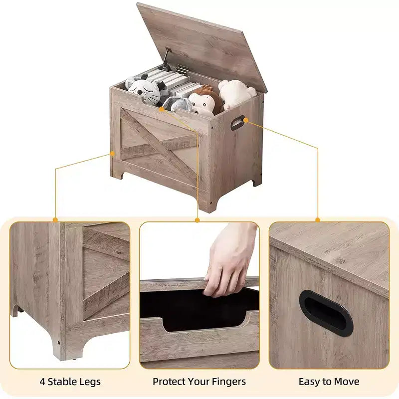 Banc de rangement, Coffre de rangement rétro en bois avec 2 charnières de sécurité, Supporte 136 kg, Banc de rangement ottoman pour chambre et salon, Gris