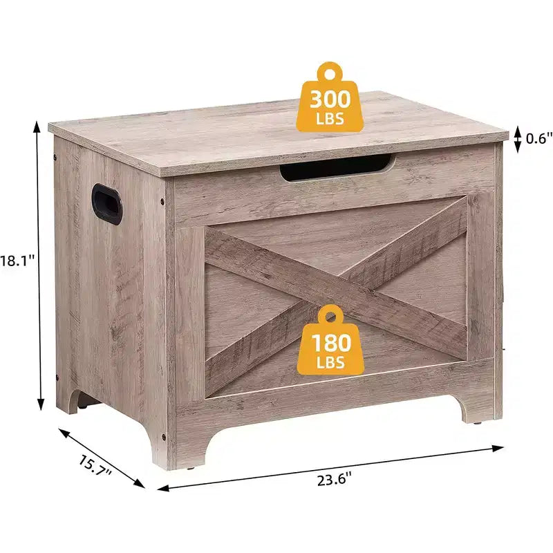 Banc de rangement, Coffre de rangement rétro en bois avec 2 charnières de sécurité, Supporte 136 kg, Banc de rangement ottoman pour chambre et salon, Gris