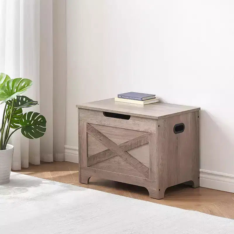 Banc de rangement, Coffre de rangement rétro en bois avec 2 charnières de sécurité, Supporte 136 kg, Banc de rangement ottoman pour chambre et salon, Gris