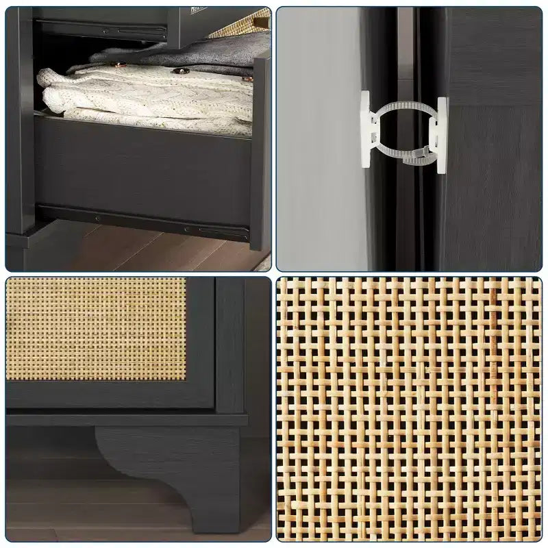 Commode à 7 tiroirs pour chambre à coucher, commode large en rotin naturel de 120 cm, organisateur de rangement de vêtements bohème en bois, pour salon