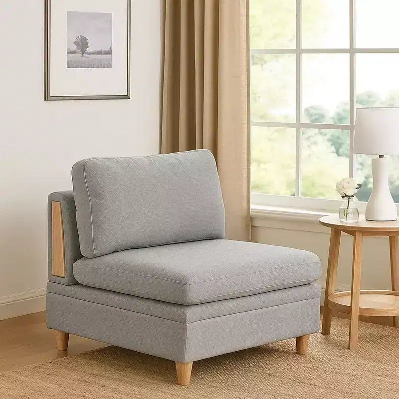 Fauteuil sans accoudoirs modulaire de 94 cm, tissu Dorris gris clair, bois