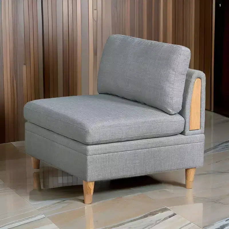 Fauteuil sans accoudoirs modulaire de 94 cm, tissu Dorris gris clair, bois