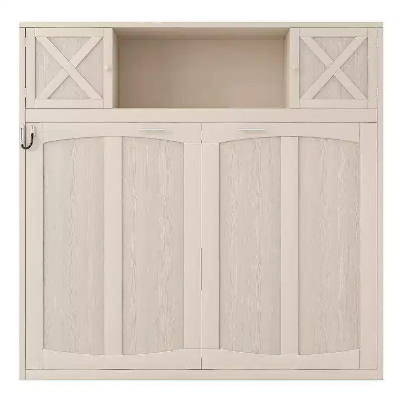 Lit escamotable grand format avec rangements supérieurs et portes d'armoire décoratives