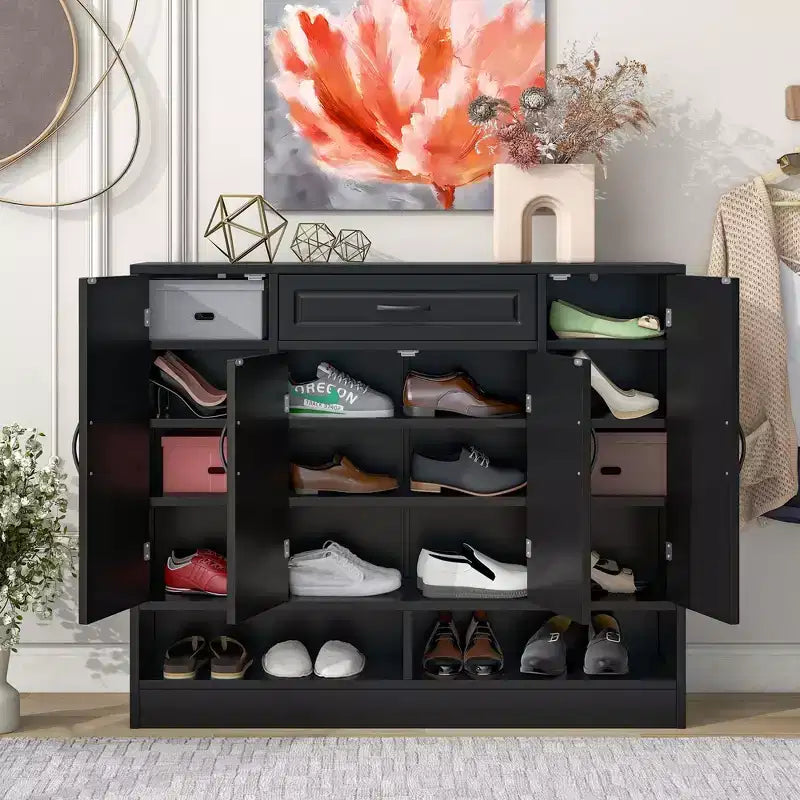 Meuble à chaussures autoportant moderne avec étagères réglables/tiroirs basculants, meuble de rangement minimaliste pour couloirs et entrées