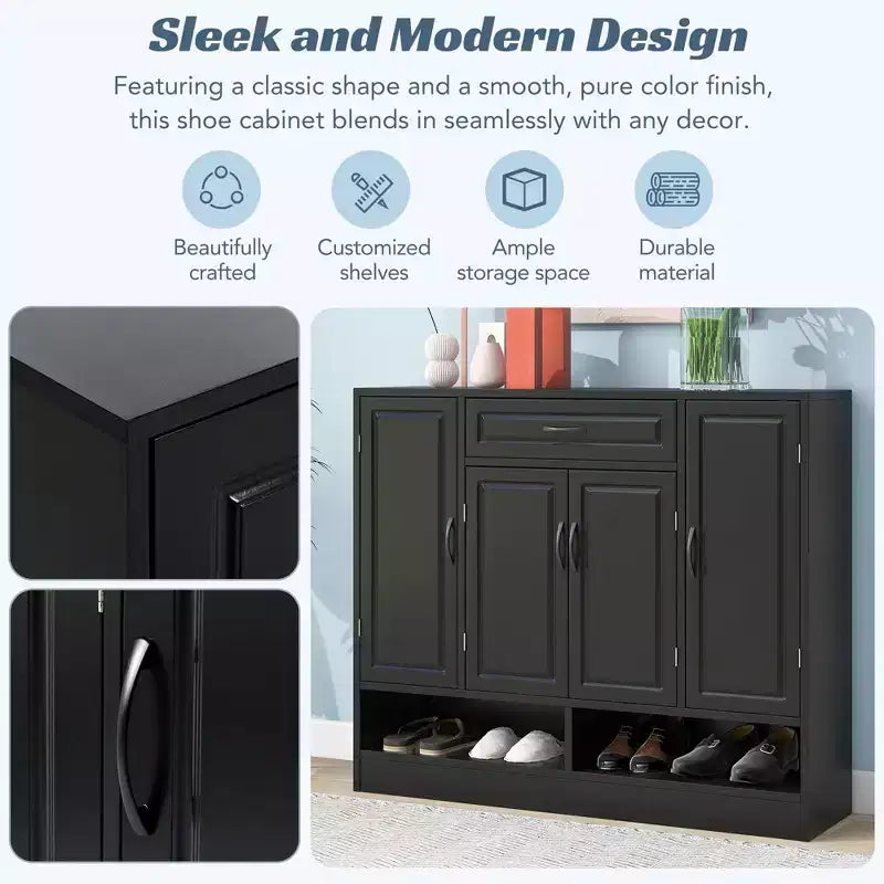 Meuble à chaussures autoportant moderne avec étagères réglables/tiroirs basculants, meuble de rangement minimaliste pour couloirs et entrées