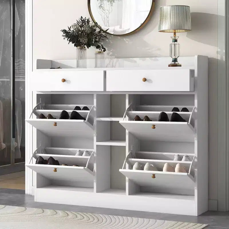 Meuble à chaussures autoportant moderne avec étagères réglables/tiroirs basculants, meuble de rangement minimaliste pour couloirs et entrées