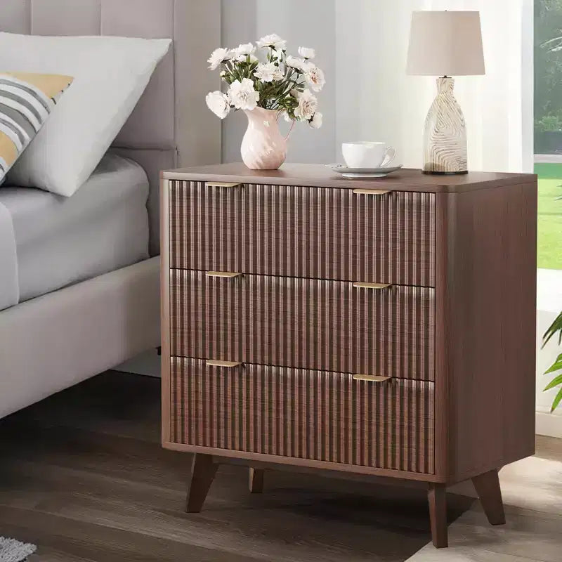 Table de chevet moderne, table de chevet cannelée avec plateau en faux marbre, grande table de chevet à 3 tiroirs, tables de chevet incurvées de 81 cm de large