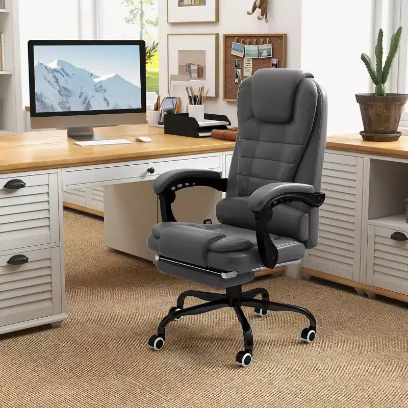 Fauteuil de bureau massant 7 points avec dossier haut, support lombaire et repose-pieds