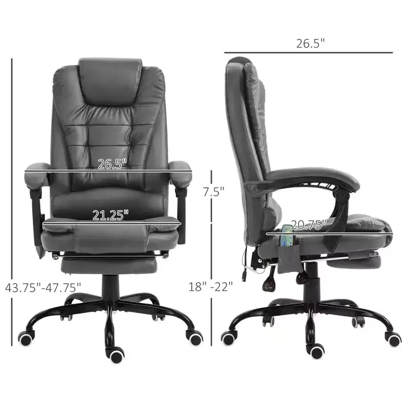 Fauteuil de bureau massant 7 points avec dossier haut, support lombaire et repose-pieds