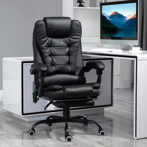 Fauteuil de bureau massant 7 points avec dossier haut, support lombaire et repose-pieds