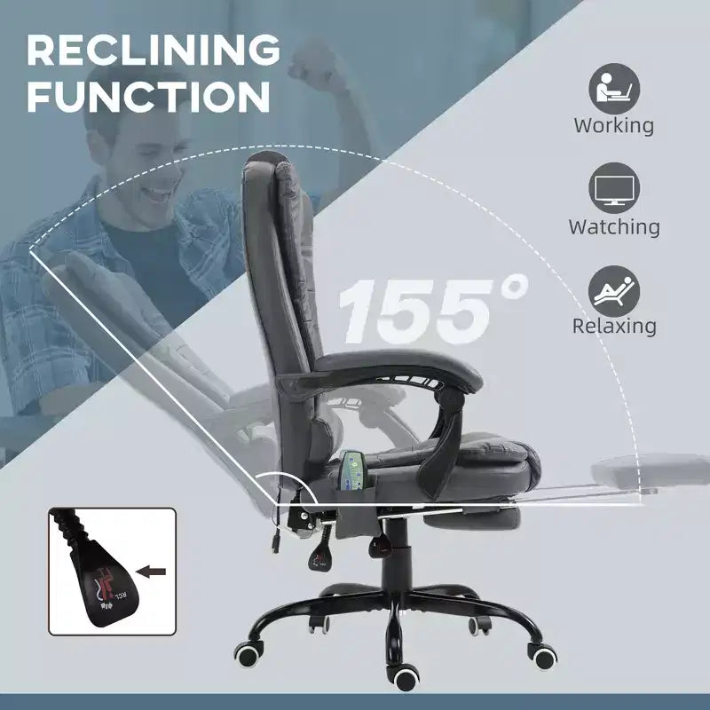 Fauteuil de bureau massant 7 points avec dossier haut, support lombaire et repose-pieds