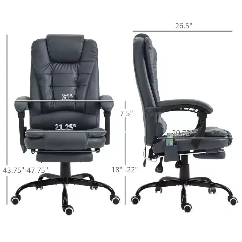 Fauteuil de bureau massant 7 points avec dossier haut, support lombaire et repose-pieds