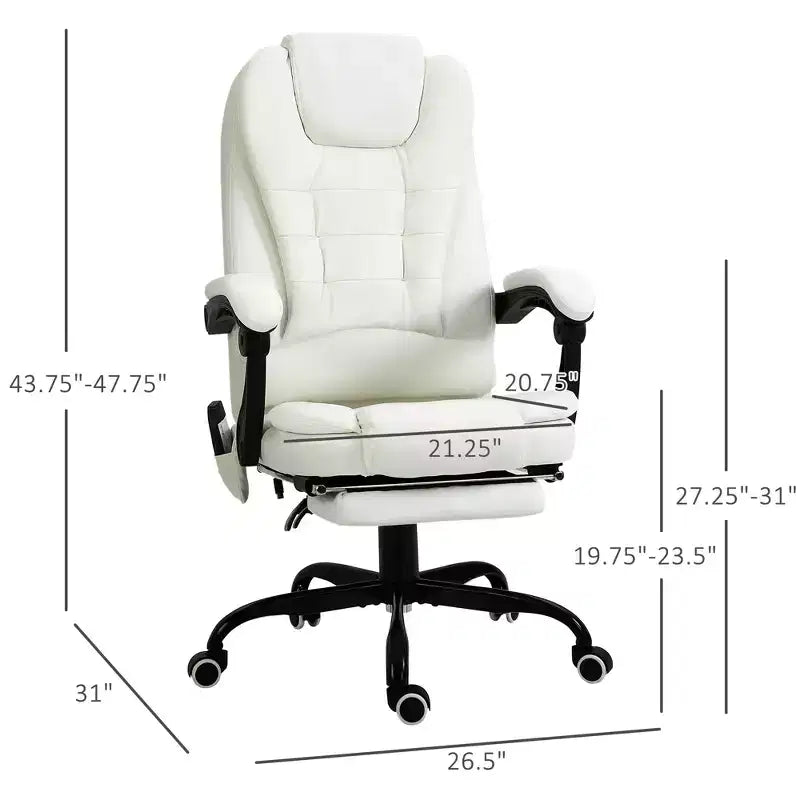 Fauteuil de bureau massant 7 points avec dossier haut, support lombaire et repose-pieds