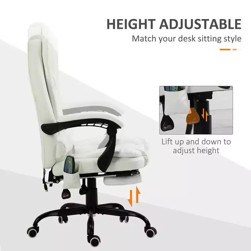 Fauteuil de bureau massant 7 points avec dossier haut, support lombaire et repose-pieds