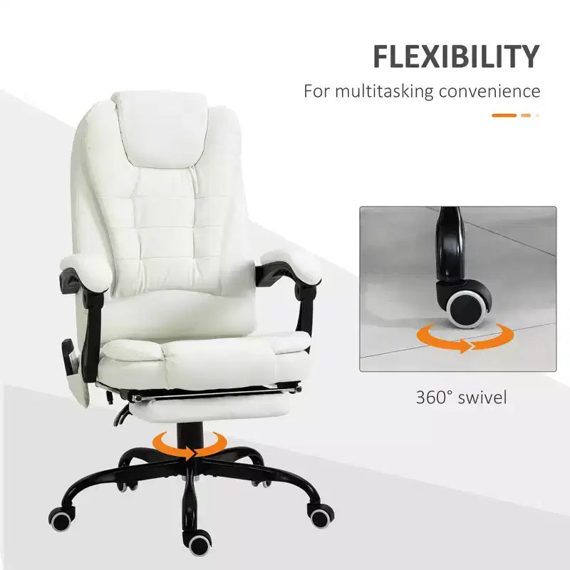 Fauteuil de bureau massant 7 points avec dossier haut, support lombaire et repose-pieds