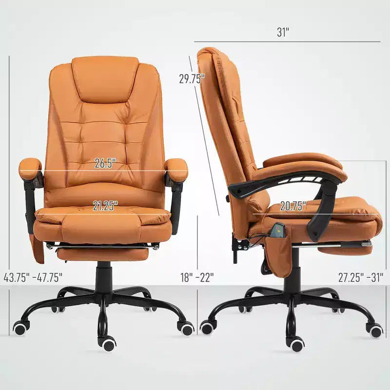Fauteuil de bureau massant 7 points avec dossier haut, support lombaire et repose-pieds