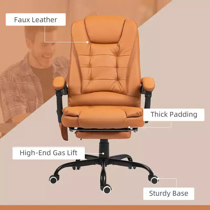 Fauteuil de bureau massant 7 points avec dossier haut, support lombaire et repose-pieds