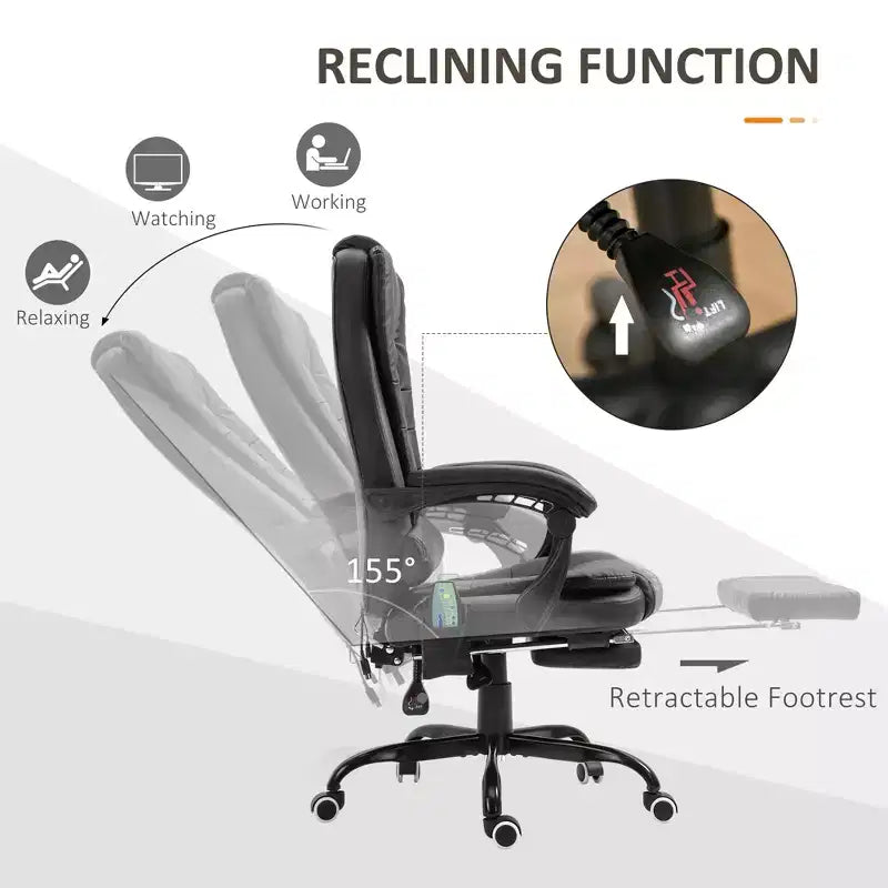 Fauteuil de bureau massant 7 points avec dossier haut, support lombaire et repose-pieds