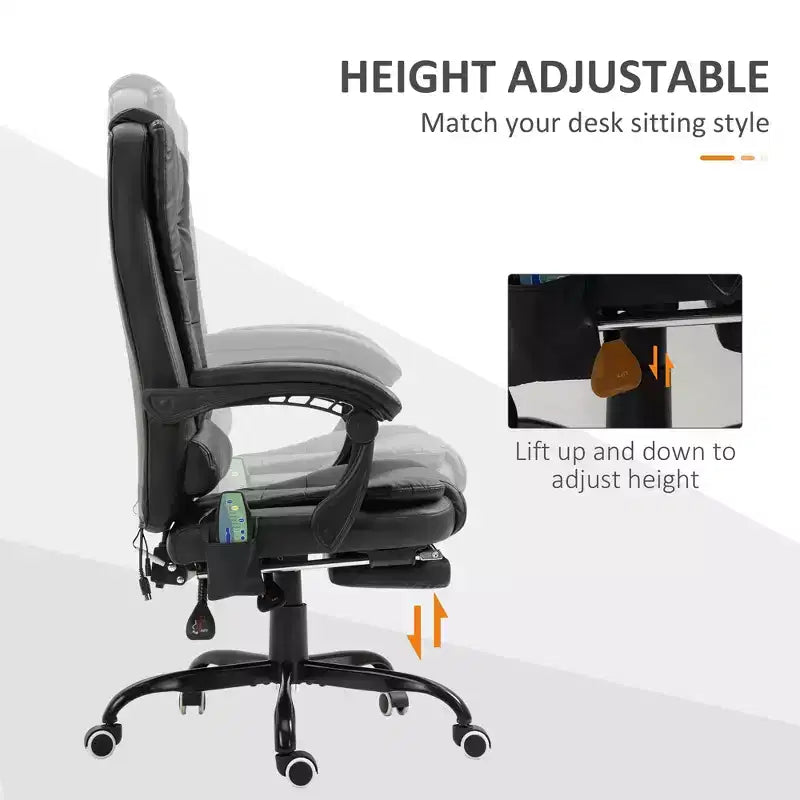 Fauteuil de bureau massant 7 points avec dossier haut, support lombaire et repose-pieds