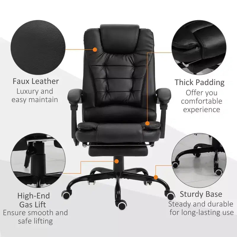 Fauteuil de bureau massant 7 points avec dossier haut, support lombaire et repose-pieds
