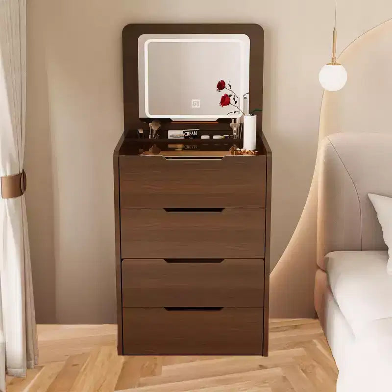 Coiffeuse 3-en-1 avec miroir basculant, coiffeuse compacte avec plateau en verre visible et tabouret rembourré, coiffeuse pour chambre à coucher