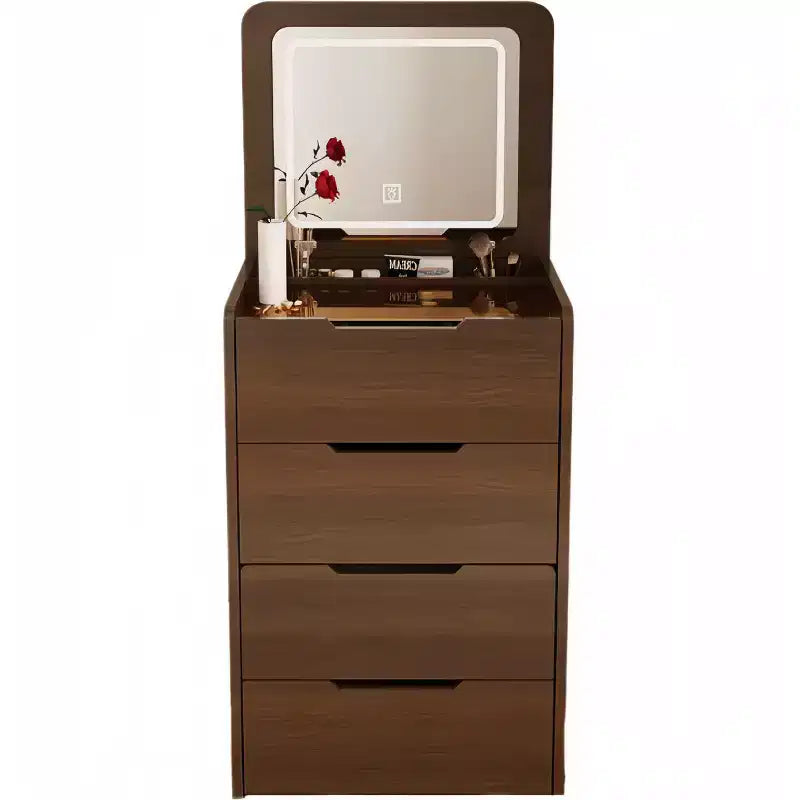Coiffeuse 3-en-1 avec miroir basculant, coiffeuse compacte avec plateau en verre visible et tabouret rembourré, coiffeuse pour chambre à coucher
