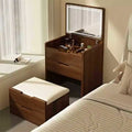 Coiffeuse 3-en-1 avec miroir basculant, coiffeuse compacte avec plateau en verre visible et tabouret rembourré, coiffeuse pour chambre à coucher