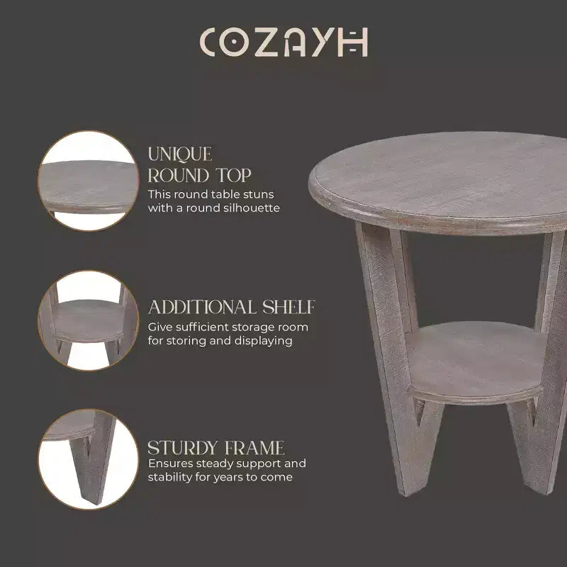 Table d'appoint rustique en bois de ferme avec étagère de rangement, Gris vintage,