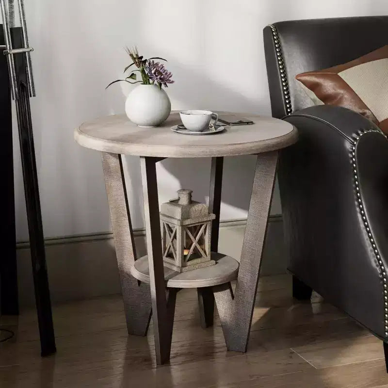 Table d'appoint rustique en bois de ferme avec étagère de rangement, Gris vintage,