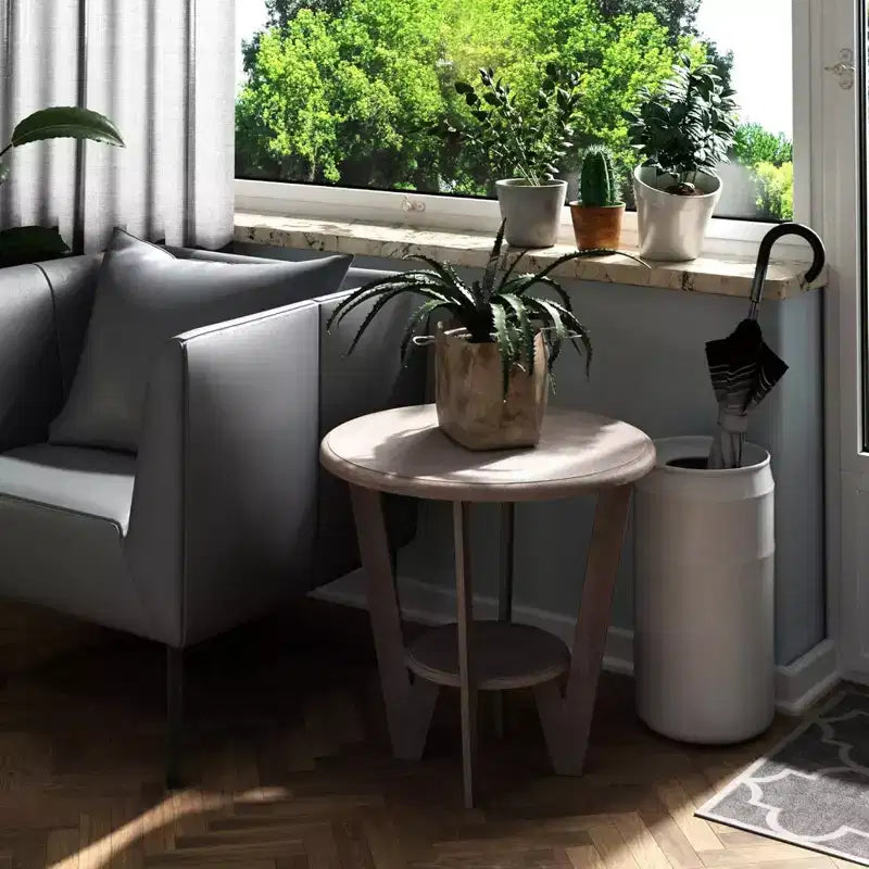 Table d'appoint rustique en bois de ferme avec étagère de rangement, Gris vintage,