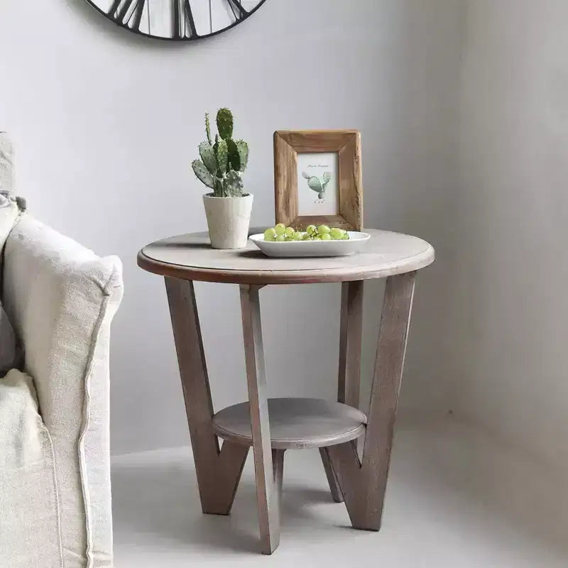 Table d'appoint rustique en bois de ferme avec étagère de rangement, Gris vintage,